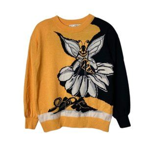 Vintage St. John sportswear yellow black wasp flower print sweater womens S rare